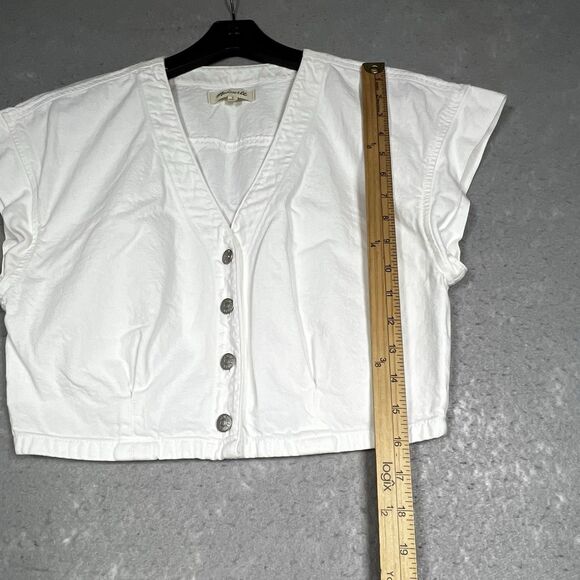 Madewell Crop Top Womens Size 6 White Retro Denim Short Cap-Sleeve Button Down - Picture 6 of 10